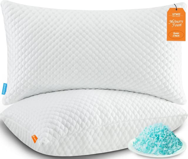 Detalle de UYWO Cooling Pillows Queen Size (Set of 2) — Memory Foam Adjustable Cooling Pillows with Dual-Temp Covers