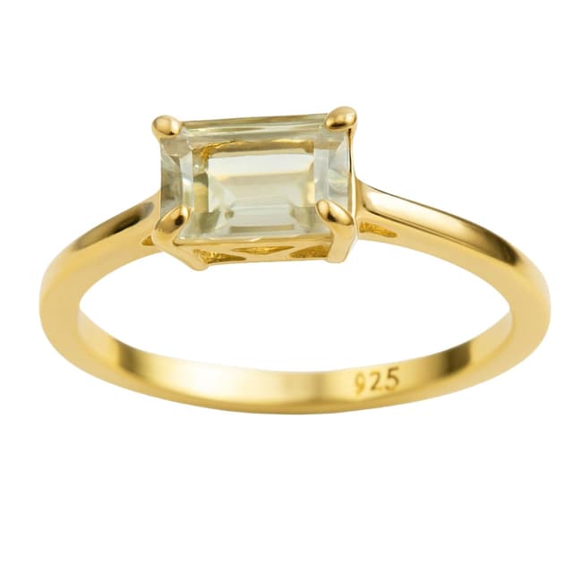 Detalle de Grüner Amethyst Baguette Vergoldeter 925 Sterling-Silberring (6x8 mm) – handgefertigt, Größe US 9