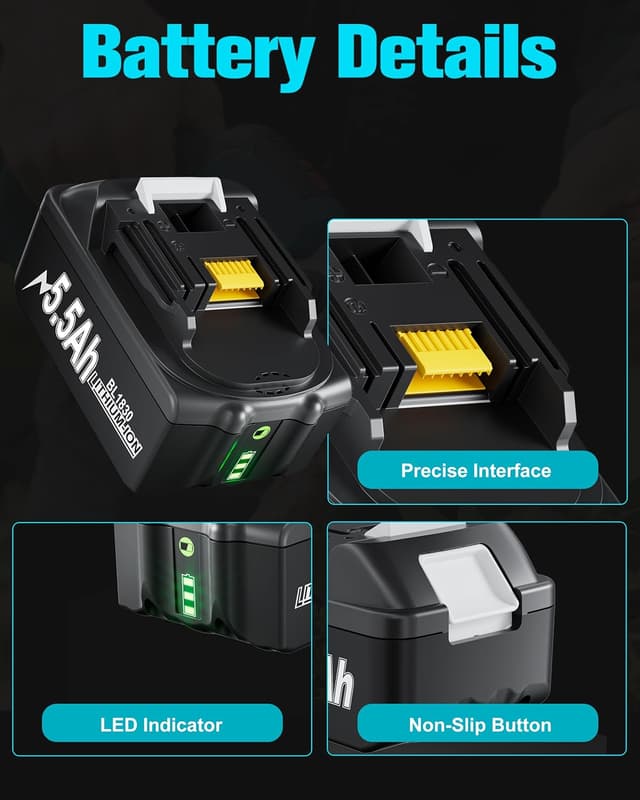 Detalle 1 de 18V 5,5Ah Akku mit Ladegerät für Makita