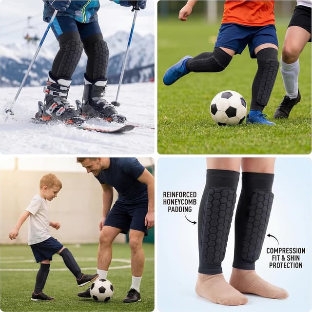 Detalle 2 de Yootiko Schienbeinschoner für Jungen und Mädchen (EVA-Wabenpolsterung, Anti-Rutsch-Silikonband)