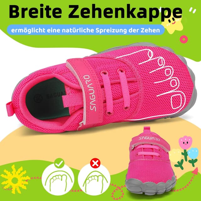Detalle de SAGUARO Kinder Barfußschuhe mit 5-mm-Sohle, rutschfester Gummisohle & Klettverschluss (Gr. 24–36)