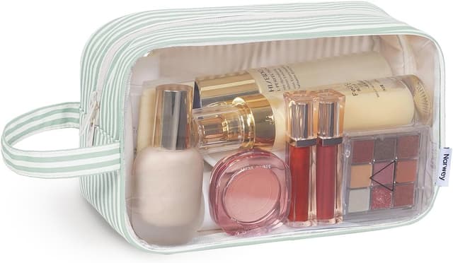 Detalle de Narwey Clear Travel Toiletries Bag Mint Stripe