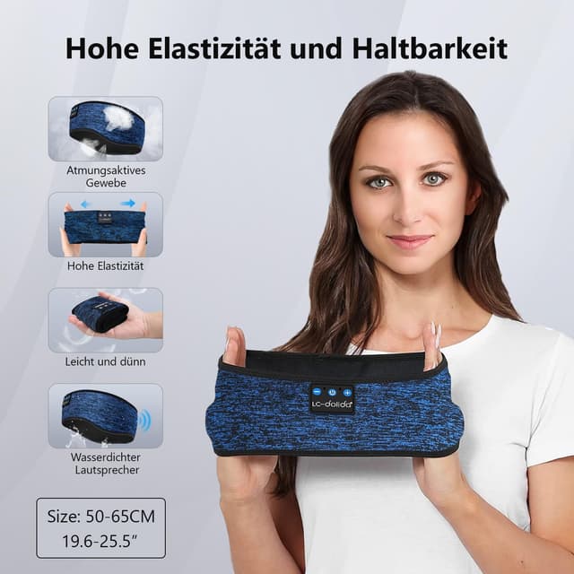 Detalle de LC-dolida Schlafkopfhörer Bluetooth 5.4 als Stirnband (Schlafmaske-Headband) – Blau