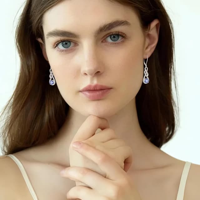 Detalle 2 de FJ Unendlichkeit-Ohrhänger aus 925 Sterling Silber mit Geburtsstein & Zirkonia