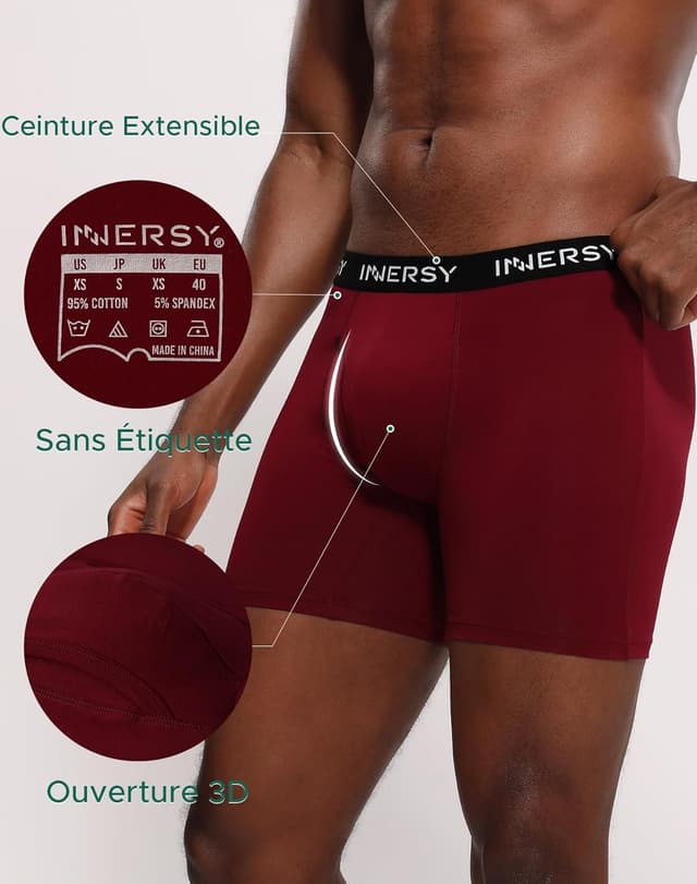 Detalle de INNERSY Caleçon homme coton stretch boxer avec ouverture – lot de 4