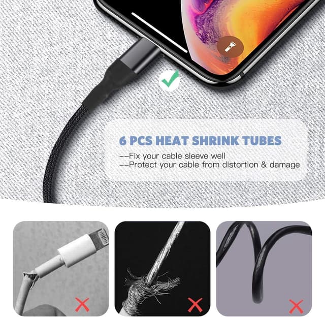 Detalle de AGPTEK 6 m Kabelschlauch (5–10 mm) mit selbstschließendem Kabelschutz und 6 Schrumpfschläuchen für Ladekabel