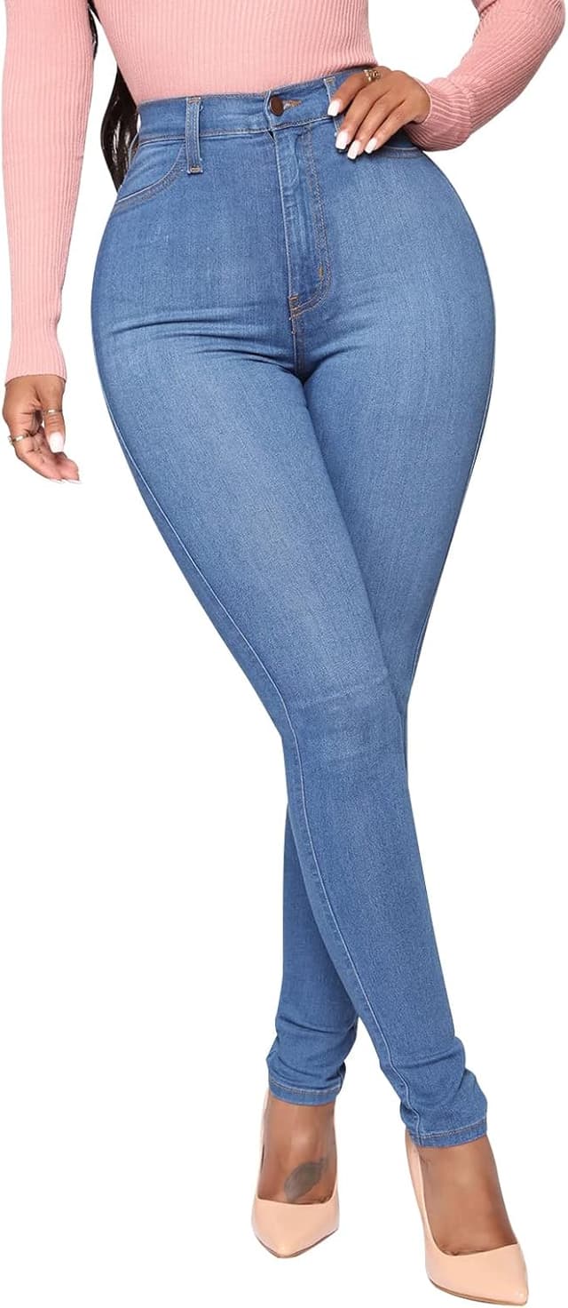 Detalle 2 de KUNMI Womens Classic High Waisted Skinny Stretch Jeans with Butt Lifting Fit