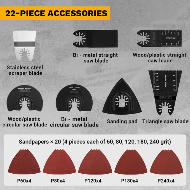 Thumbnail 4 de DEKOPRO Oscillating Multi Tool 300W (15000–22000RPM) with 6-Speed Control