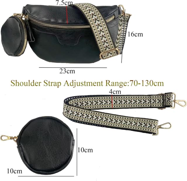 Detalle 2 de Vpoofree Women’s Cross Body Bag (Small) with Coin Purse – Black adjustable sling/waist bag