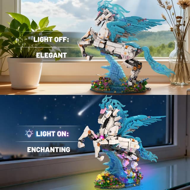 Detalle de JMBricklayer Pegasus 70015 building toy set with light (1,615-piece flying horse model)