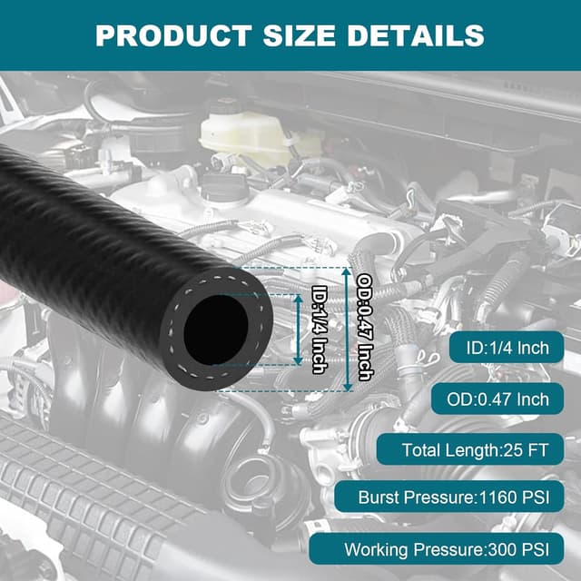 Detalle 2 de 1/4 Inch (6mm) ID Fuel Line Hose — 25 FT 300PSI NBR Rubber Push Lock for Automotive