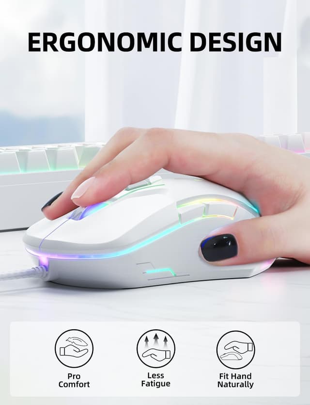 Detalle de Wired PC Gaming Mouse with PMW3389 sensor, RGB backlighting and 7 programmable buttons