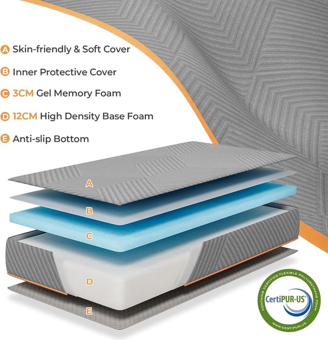 Detalle de Vesgantti Folding Mattress Double 135x190cm with 15cm Tri-Fold Gel Memory Foam