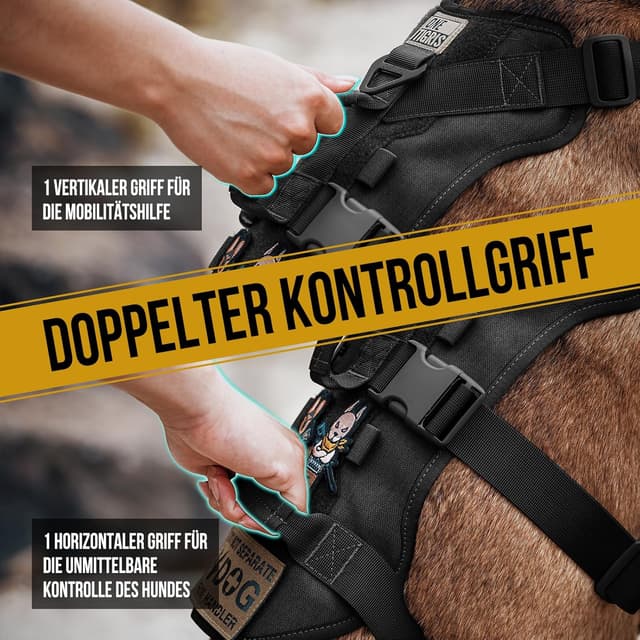 Detalle de OneTigris Hundegeschirr T-Bone mit 2 Griffen, ausbruchsicher & einstellbar (Schwarz, S)