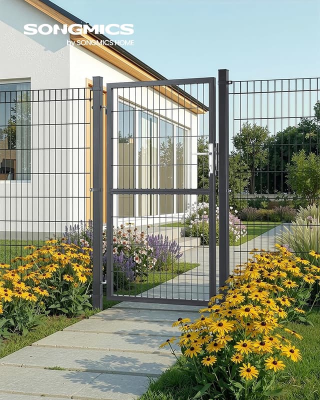 Detalle 2 de SONGMICS abschließbares Gartentor aus verzinktem Stahl, grau – 106 x 160 cm (GGD216GZ01)