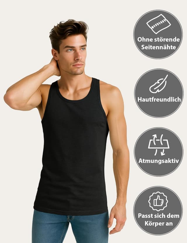 Detalle de ALPIDEX Herren Classic Unterhemd 5er-Set (Tank Top) aus 100% Baumwolle – Basic Feinripp