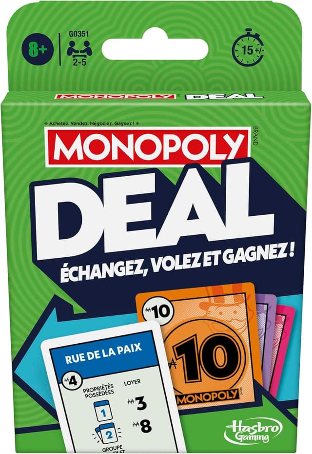 Detalle de Monopoly Deal – Jeu de cartes rapide inspiré du Monopoly, dès 8 ans
