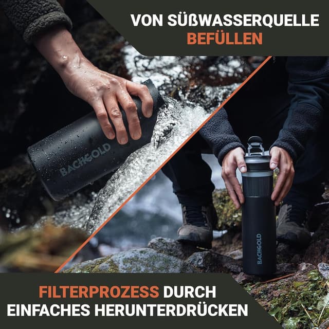 Detalle de Bachgold® Profi Outdoor Wasserfilter-Flasche (Blau) – Profi-Wasserfilter für Outdoor, 500 ml