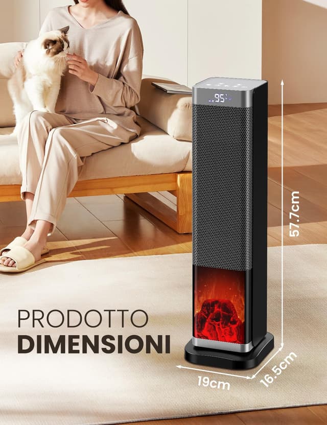 Detalle 2 de Stufetta Elettrica Basso Consumo PTC 2000W con 4 modalità, ECO, oscillazione e timer fino a 12 ore