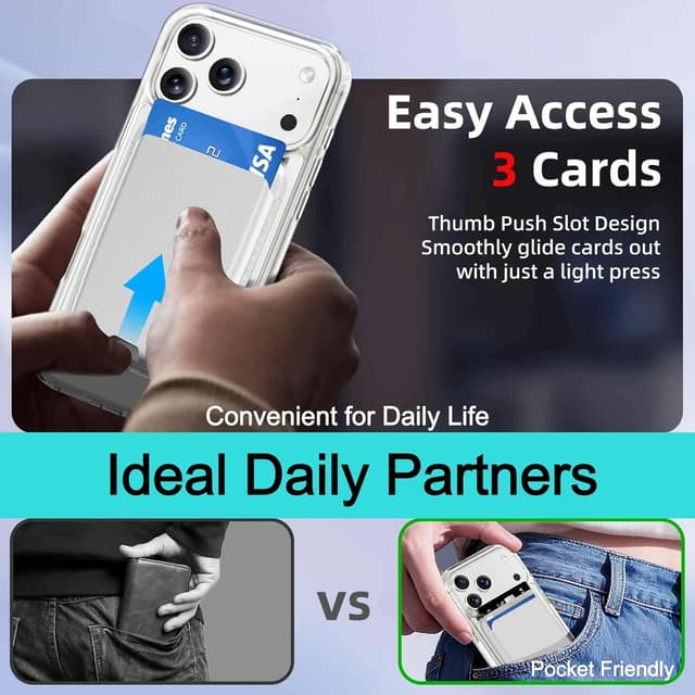 Detalle de Ntwinro Magnetic Clear Case with Detachable Wallet for iPhone 17 Pro (MagSafe Compatible)