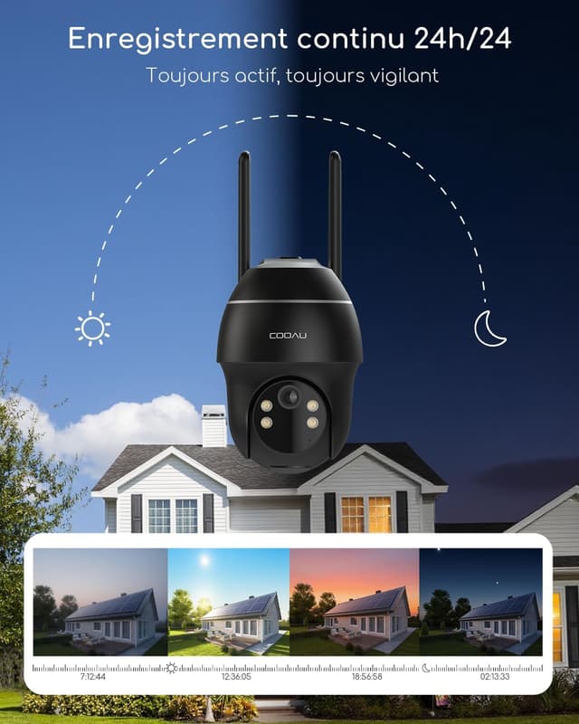 Detalle 2 de COOAU 4G AOV Caméra de surveillance extérieure PTZ 2K UHD avec eSIM et recharge solaire