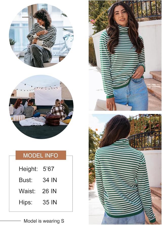 Detalle de Dokotoo women’s striped pullover jumper with half turtleneck, long sleeve knit (UK sizes S–XXL)