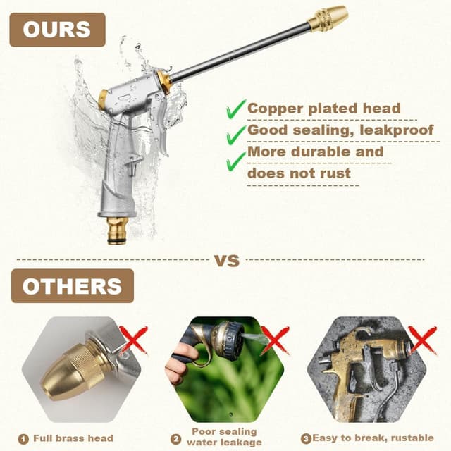 Detalle 2 de OFFCUP Pistola spray alta pressione in metallo con 4 modalità per giardino, auto e animali domestici