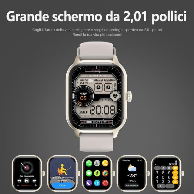 Detalle 2 de zaisia Smartwatch Uomo Donna 2,01" con chiamate, cardio, sonno e IP68