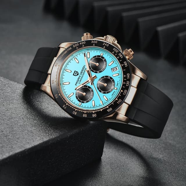 Detalle 2 de Pagani Design Zaffiro Sport VK63: orologio uomo al quarzo impermeabile in acciaio 316L con cronografo