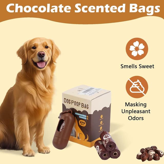 Detalle de giteo bedding 270-Count Chocolate Scented Dog Poop Bags with Dispenser & Holder