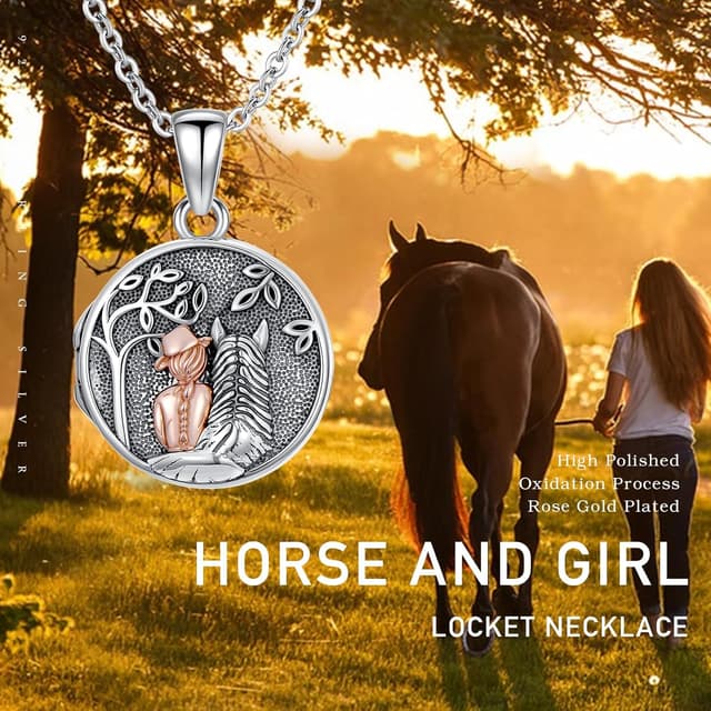 Detalle 2 de PARYFO Medaillon- und Urnen-Halskette aus 925 Sterling Silber mit Pferd-/Lebensbaum-/Herz-Motiv – Keepsake-Schmuck am Kettenband