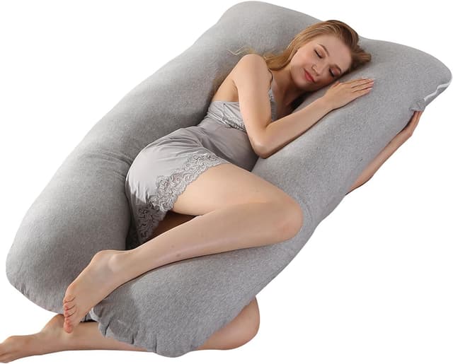 Detalle de SHANNA Schwangerschaftskissen U-Form: Still-, Lager- und Komfortkissen mit gestricktem Baumwollbezug