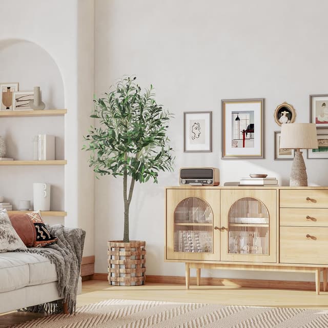 Detalle de YOLEO Künstlicher Olivenbaum (Typ 2) – ca. 150 cm, Deko-Baum für Wohnzimmer, Büro & Schlafzimmer