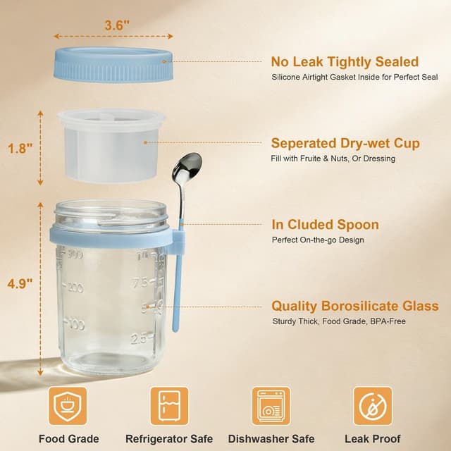 Detalle de Overnight Oats Jars 16 oz 🥣