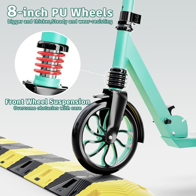 Detalle de PHOEROS Tretroller für Kinder & Jugendliche (6–12 Jahre) sowie Erwachsene – faltbarer Aluminium Cityroller mit 200-mm-Großrädern