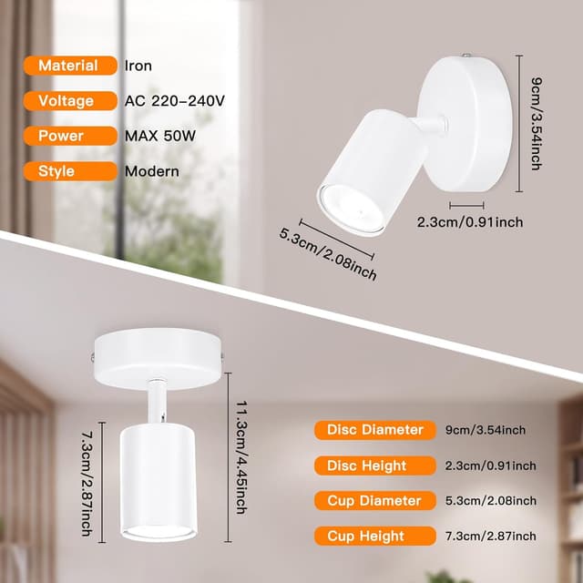 Detalle 2 de Ketom 2er-Deckenspot mit GU10, schwenkbar (weiß) – ohne Leuchtmittel