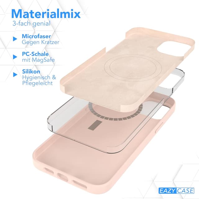 Detalle 2 de EAZY CASE Silikonhülle für iPhone 15 Plus mit Qi Charging & Kameraschutz (Nude Rosa)