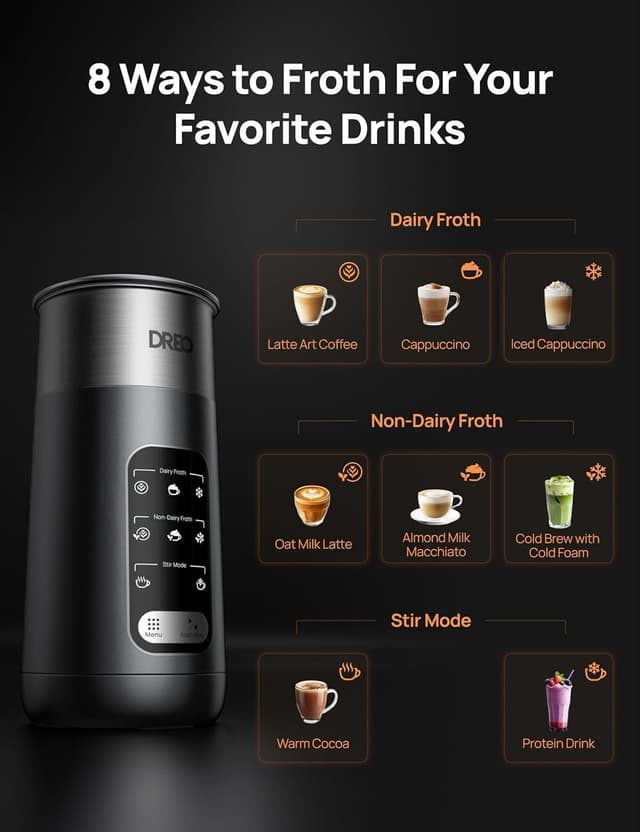 Detalle 2 de DREO Milchaufschäumer 270ml 6‑in‑1