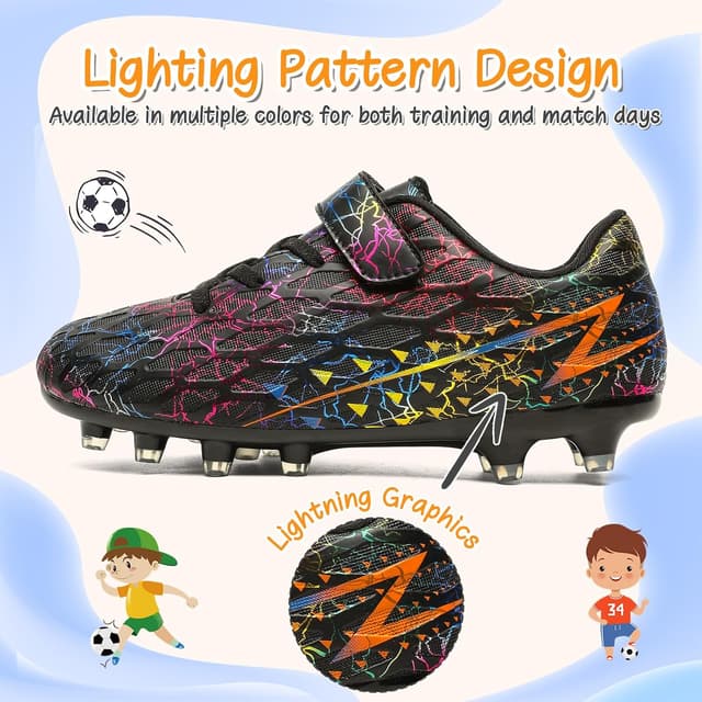Detalle de Kids FG/AG Football Boots Trainers (Hook-and-Loop) for Boys & Girls – Indoor/Outdoor Soccer Shoes