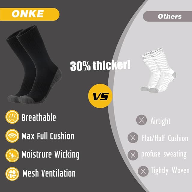 Detalle de ONKE Extra Heavy Full-Foot Terry Cushion Work & Training Socks (Men’s Steel Toe-Compatible, Sizes 9-15)