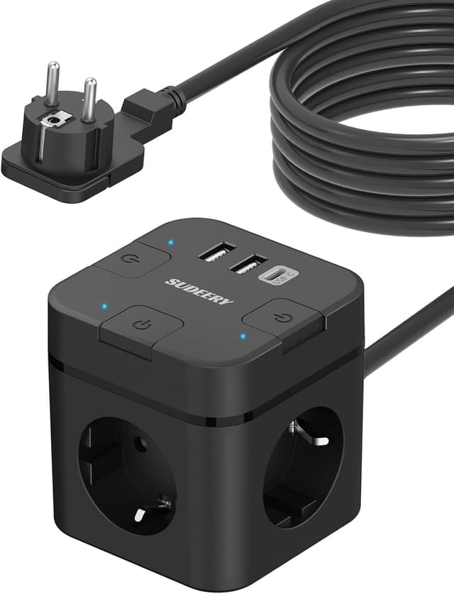 Detalle de 6-in-1 Steckdosenwürfel mit USB‑C, 4 m Kabel 🔌