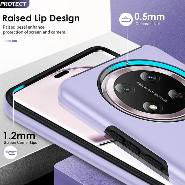 Detalle de LeYi phone case for Honor Magic7 Lite 5G (Purple) with invisible metal ring stand & camera lens protectors