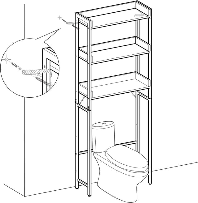 Detalle 2 de VASAGLE BTS002B01 : étagère de toilettes à 3 niveaux style industriel marron rustique et noir