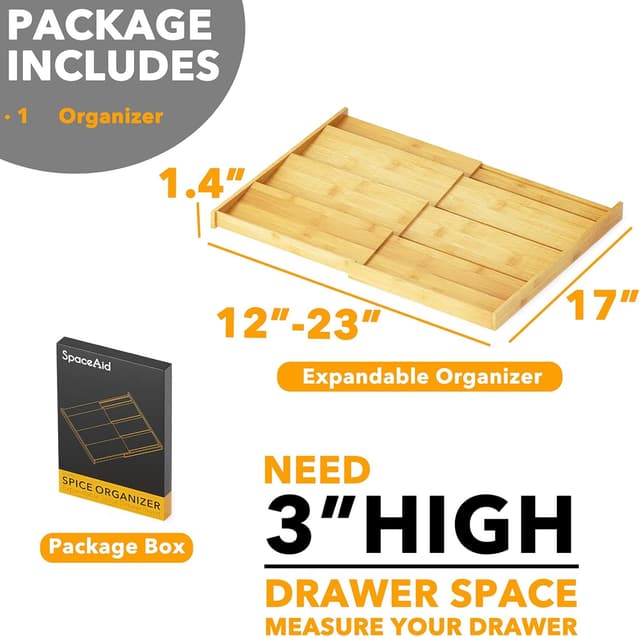 Detalle de SpaceAid Bamboo Spice Drawer Organizer (Expandable 4-Tier Insert for 3"-Deep Drawers)