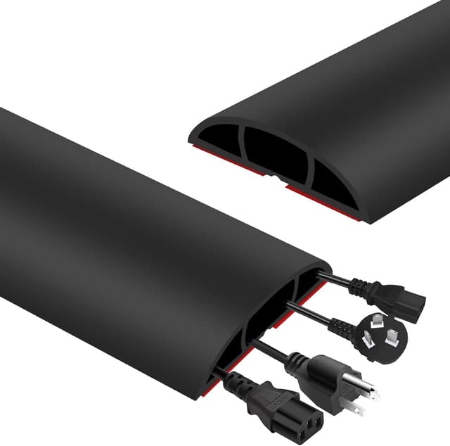 Detalle de Adiwo Boden-Kabelbrücke (2 m) mit 3 Kabelkanälen – PVC-Kabelschutz gegen Stolperfallen, Schwarz