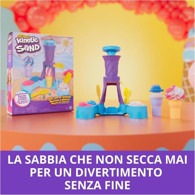 Thumbnail 6 de Kinetic Sand Gelateria Colorata 396 g con sabbia blu, rosa e bianca, 2 coni e strumenti decorazione (3+ anni)