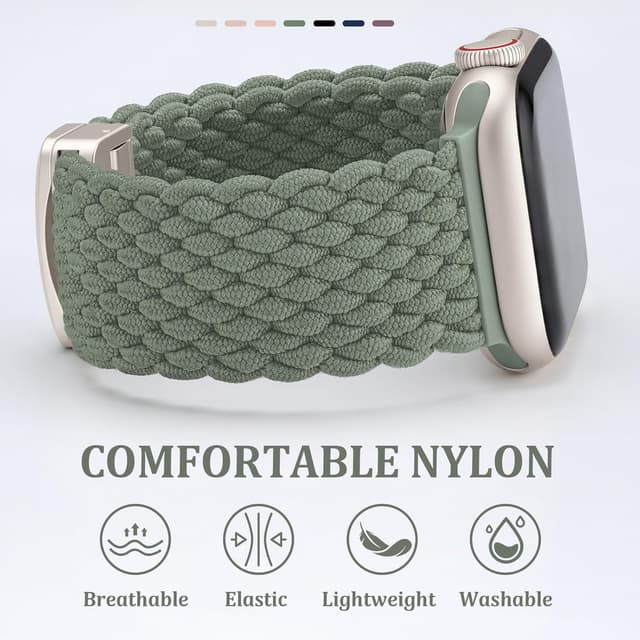 Detalle de DigiHero Braided Loop braided nylon Apple Watch strap with magnetic clasp (Sport stretch band) — compatible with 38–46mm
