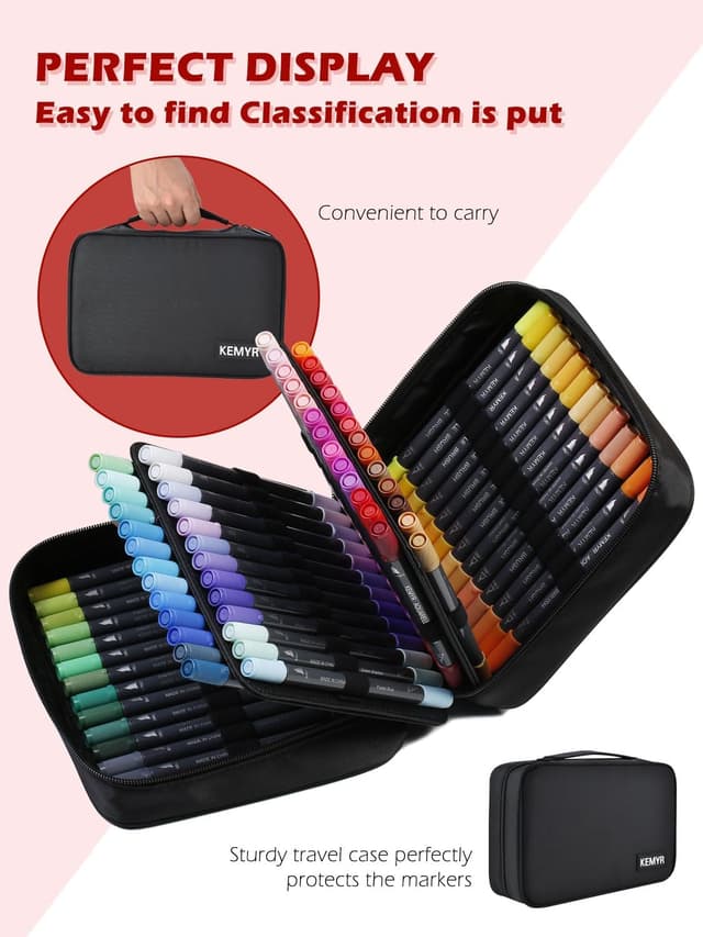 Detalle de KEMYR 80 Colour Dual Tip Fine & Brush Colouring Pens (Markers)