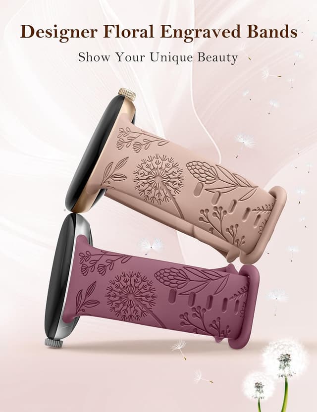 Detalle de TOYOUTHS 2-Pack Floral Engraved Strap for Google Pixel Watch (41mm) – Soft Silicone Sport Loop Bands