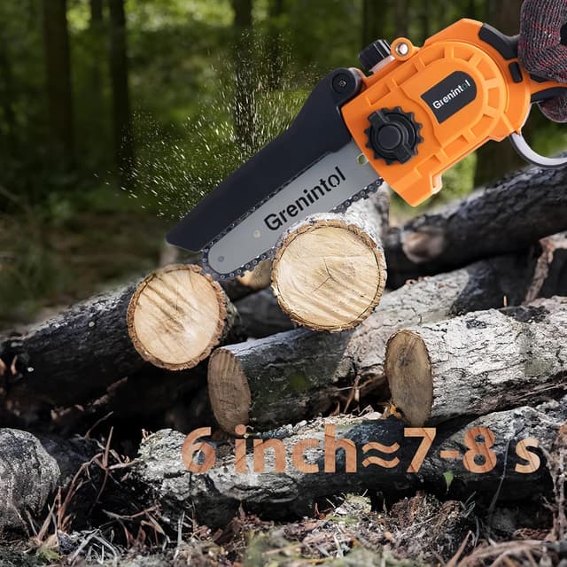 Detalle de Grenintol Mini Motosega a Batteria 6" 6000mAh, 1000W per giardino 🪚
